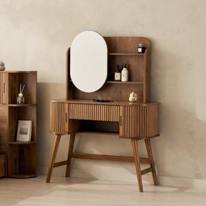 잉글랜더 바움 템바보드 라운드 고무나무 원목 수납 화장대 1000