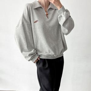 옷자락 / 여자 떡볶이버튼 카라넥 오버핏 펜던트 퍼프 맨투맨