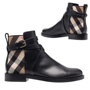 버버리 8056819 하우스 체크 레더 앵클 부츠