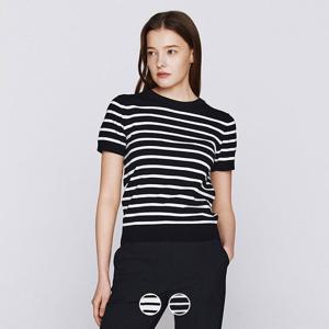 [지오다노] 여성 봄 간절기 라운드넥 스트라이프 반팔 셋업 니트 스웨터 356510