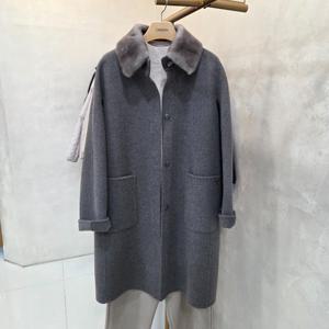 [크레송]밍크카라   모.캐시미어  코트 NWCGHG50DG