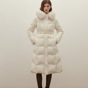 [샤틴]폭스퍼 후드넥 구스다운 벨티드 롱패딩S254M853A03