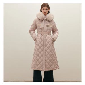 [샤틴]폭스퍼 후드녁 구스다운 퀼팅 롱패딩S254B802A06