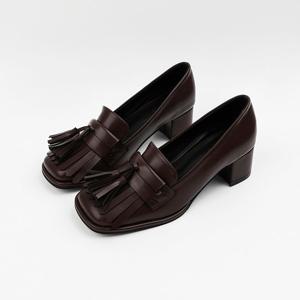 [신난다슈] 여성 구두 펌프스 힐 5cm 여지 태슬 로퍼 힐 발편한 통굽 미들힐 BA263018 와인