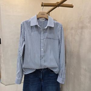 [크레송]소매롤업  스트라이프  남방식 블라우스  OBCFBP01ADG