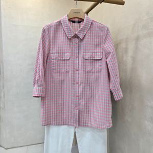 [크레송]아웃포켓   체크  남방식 블라우스  ODCPBP54_DG