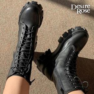 [디자이어로즈][디자이어로즈] 여성 가죽 가을 하이넥 청키 워커