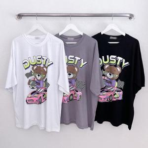 [강물처럼]빅사이즈사랑해요 P466L306 안경베어박시면반팔티 PO