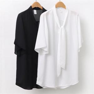 [강물처럼]빅사이즈사랑해요 9561L304 날개쉬폰타이블라우스 CR