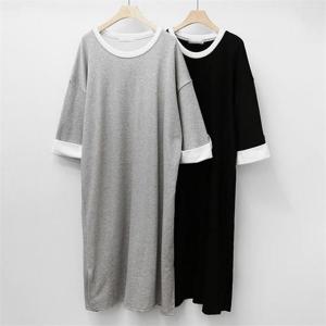 [강물처럼]빅사이즈사랑해요 P065L303 롤업블랙라벨배색원피스 N