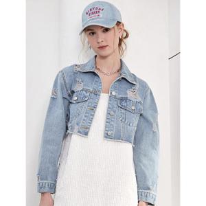 [레코브][레코브] 데미지 크롭 데님 자켓(LC31D4DJ503X)