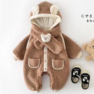 유아기모우주복 브라운 스마일 뽀글이 아동우주복 목도리세트 205038