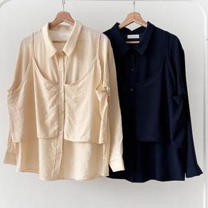 [강물처럼]빅사이즈셔츠 V591L511 끈뷔스티에레이어남방 BS (426