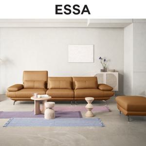 [에싸] 엘로이즈 3.5인 리프트기능 베티버 천연 면피 소가죽 소파+스툴