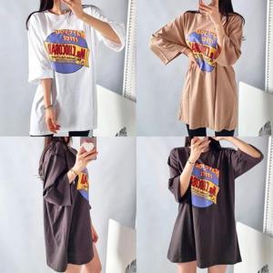 [강물처럼]빅사이즈프린팅티 U801L506 초코바유넥오버티셔츠 NS