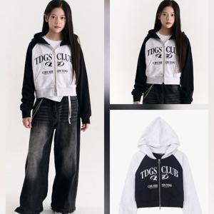 [더데이걸]크롭 배색 레글런 후드 집업TGJM25W06