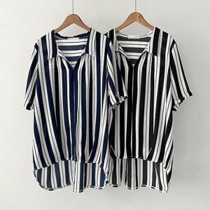 [강물처럼]빅사이즈배색블라우스 P455L506 레이노카라줄지블라우