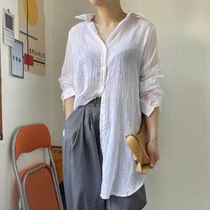 [강물처럼]아이우먼 아사면주름롱카라셔츠 IRP456M506 빅사이즈