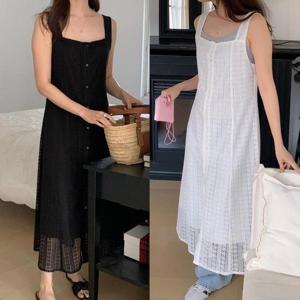 [강물처럼]빅사이즈레이스원피스 U720L506 올데이롱버튼펀칭원피