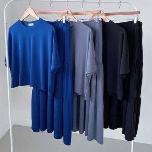 [강물처럼]빅사이즈치마투피스 U714L506 팝크롭주름스커트세트 R