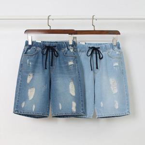 [강물처럼]빅사이즈청바지 P525L506 끈밴드빈티지데님반바지 LO