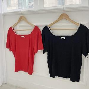 [강물처럼]빅사이즈레이스티 S388L506 위드레이스리본반팔티 YP