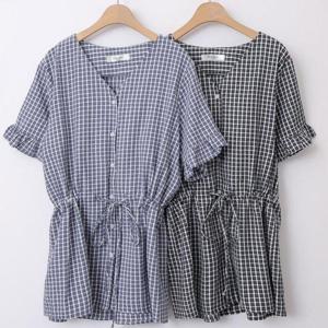 [강물처럼]빅사이즈셔링블라우스 U665L506 프릴린이지체크블라우