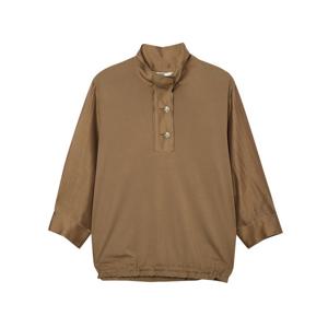 닥스 여성 24FW 클리어런스브라운 솔리드 소재 배색 7부소매 하이넥 티셔츠 DLTS4C703W2