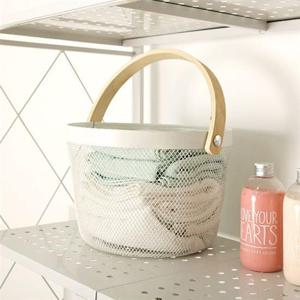 우드손잡이 메쉬 바스켓-원형 바구니 수납정리