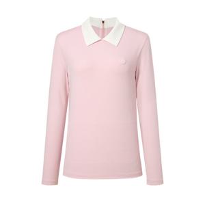 헤지스 골프 여성 24FW ONLINE EXCLUSIVE 핑크 여성 카라 배색 긴팔 골지 티셔츠 HWTS4C921P1