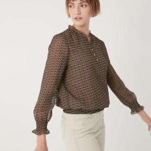 올리비아로렌 H 스모킹 프린트블라우스 VOCNL3F7211