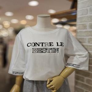 [레코브]LC31E4LT507X_밑단 시보리 자수 5부 티셔츠