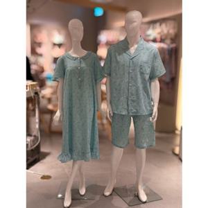 [비너스]크리즈 민트 잔꽃나염 여성 원피스 커플파자마SET(VGN4535 VPA4535M)