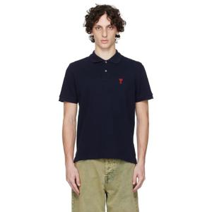 AMI Paris 폴로셔츠 네이비 코튼 아미 드 꾀흐 폴로 셔츠 251482M212006