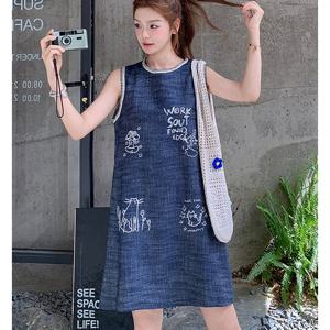 [패션시그널]화이트프린팅 민소매 썸머데님원피스 A2B0D3