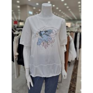 [더아이잗]블라우스원단 배색 티셔츠 IP6TS9011300_DJ