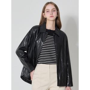 [르오트][르오트(LeOT)] 모노톤 베이직 FAUX 레더 셔츠형 자켓