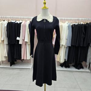 [샤틴]배색카라넥 앞지퍼 니트 플레어 원피스S251K904A_JK