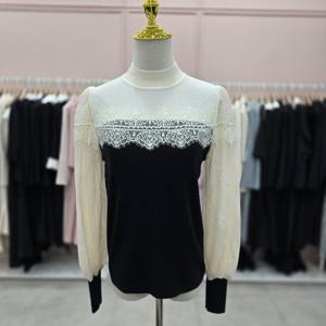 [샤틴]레이스,진주배색 니트 블라우스S251C972A_JK