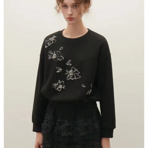 [샤틴]라운드넥 플라워자수 숏 맨투맨 S253B552A