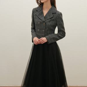 [샤틴]체크트위드 배색 샤 원피스S254M602A