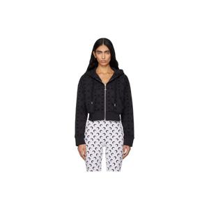 마린세르 후드 블랙 무노그램 플로킹 플리스 크롭 집업 후디 252020F097002