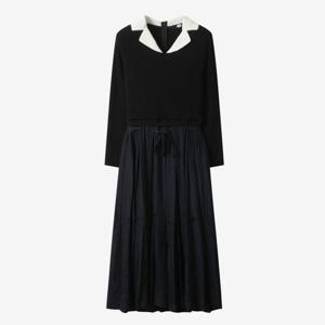 [듀엘]배색 카라 니트 블록 플리츠 원피스 D253MSE009