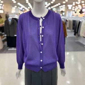 [숲]로블랑 이중 배색 라운드넥 니트 가디건 OC4GDT5