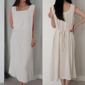 [강물처럼]빅사이즈민소매원피스 U772L506 모던린넨허리끈원피스
