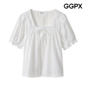 GGPX  리본 스퀘어넥 레이스 블라우스 (GP4SH019F)