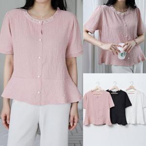 [강물처럼]위쉬몰 BN 은볼주름플레어블라우스(U628H506) 빅사이