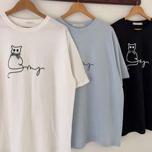 [강물처럼]빅사이즈반팔티 U598L505 리본고양이박시티셔츠 BN (3