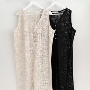 [강물처럼]빅사이즈레이스베스트 U603L505 전사뜨개빈티지롱조끼