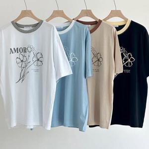 [강물처럼]빅사이즈나염티 U593L505 아리아배색유넥티셔츠 SS (3